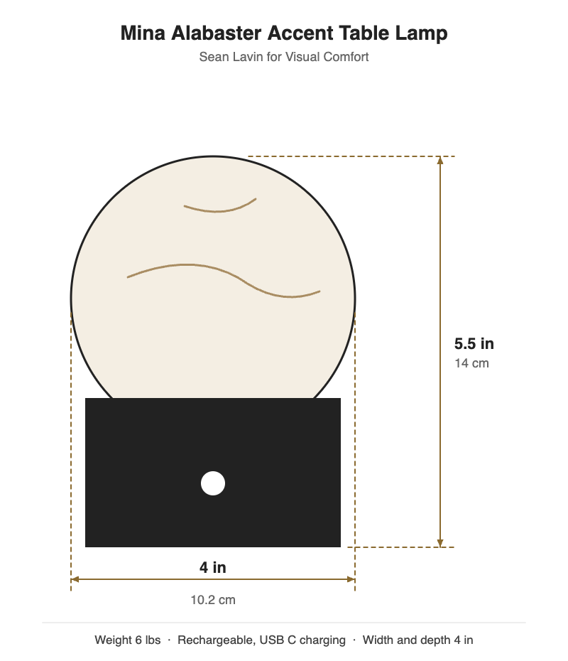 Mina Alabaster Accent lamp dimensions: 5.5 inches high, 4 inches wide