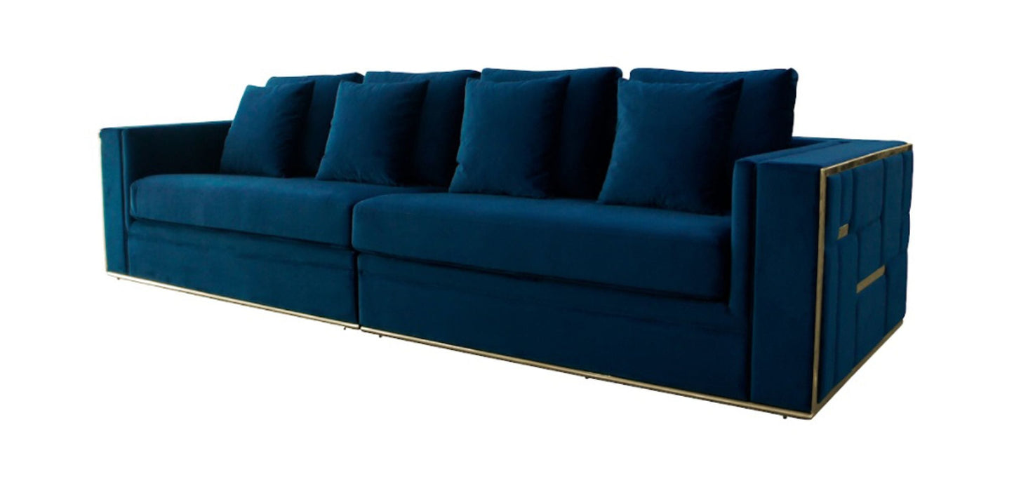 Divani Casa Mobray Glam Blue and Gold Fabric Sofa