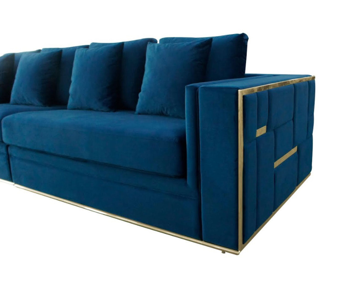 Divani Casa Mobray Glam Blue and Gold Fabric Sofa