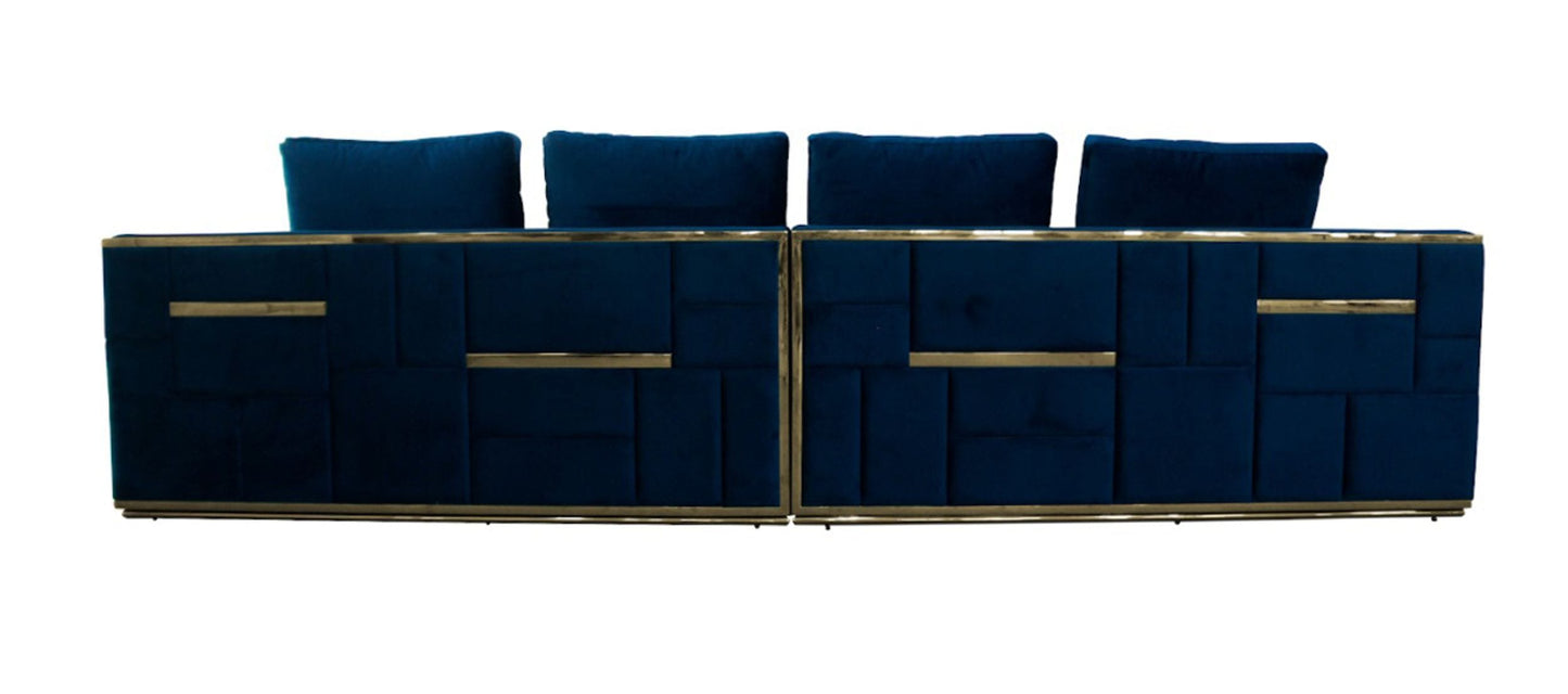 Divani Casa Mobray Glam Blue and Gold Fabric Sofa