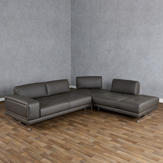 Lamod Italia Mood Italian Grey Leather Right Facing Sectional Sofa