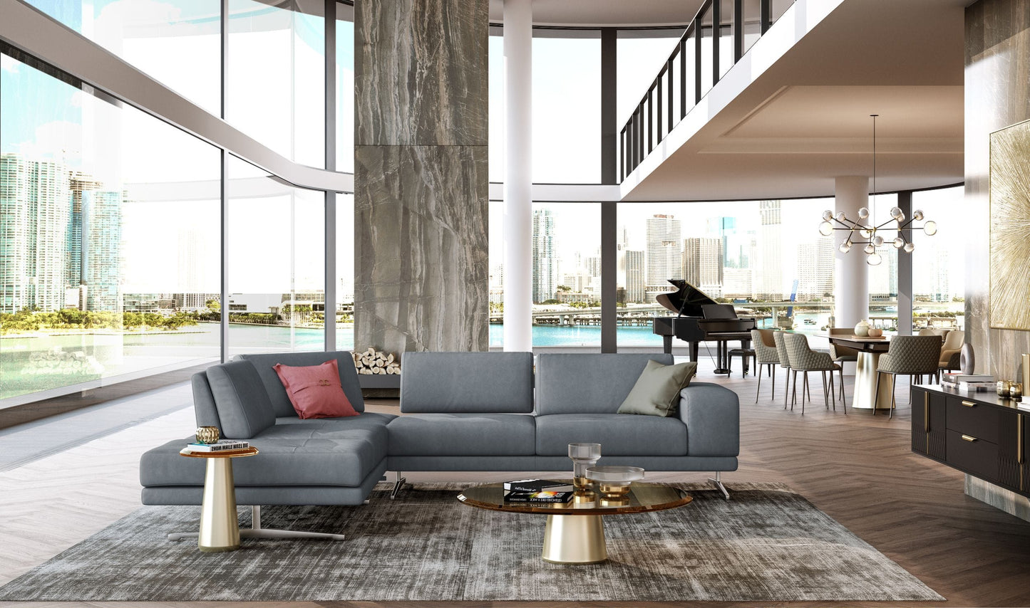 Lamod Italia Mood Contemporary Blue Leather Left Facing Sectional Sofa