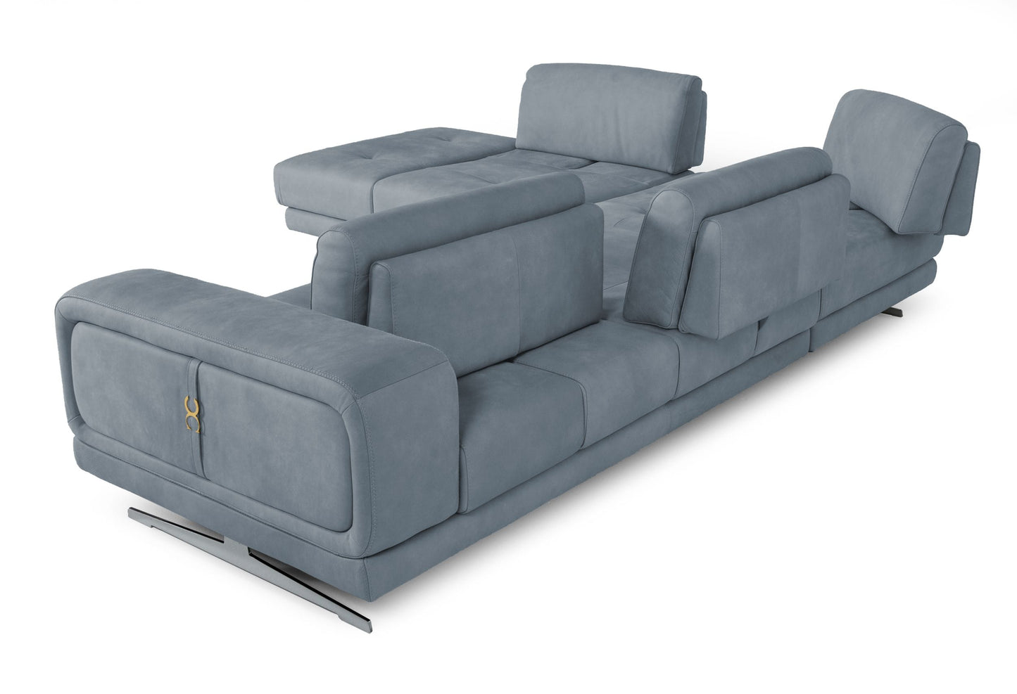 Lamod Italia Mood Contemporary Blue Leather Left Facing Sectional Sofa