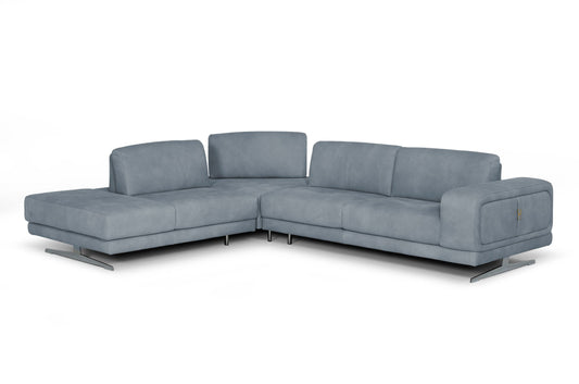 Lamod Italia Mood Contemporary Blue Leather Left Facing Sectional Sofa