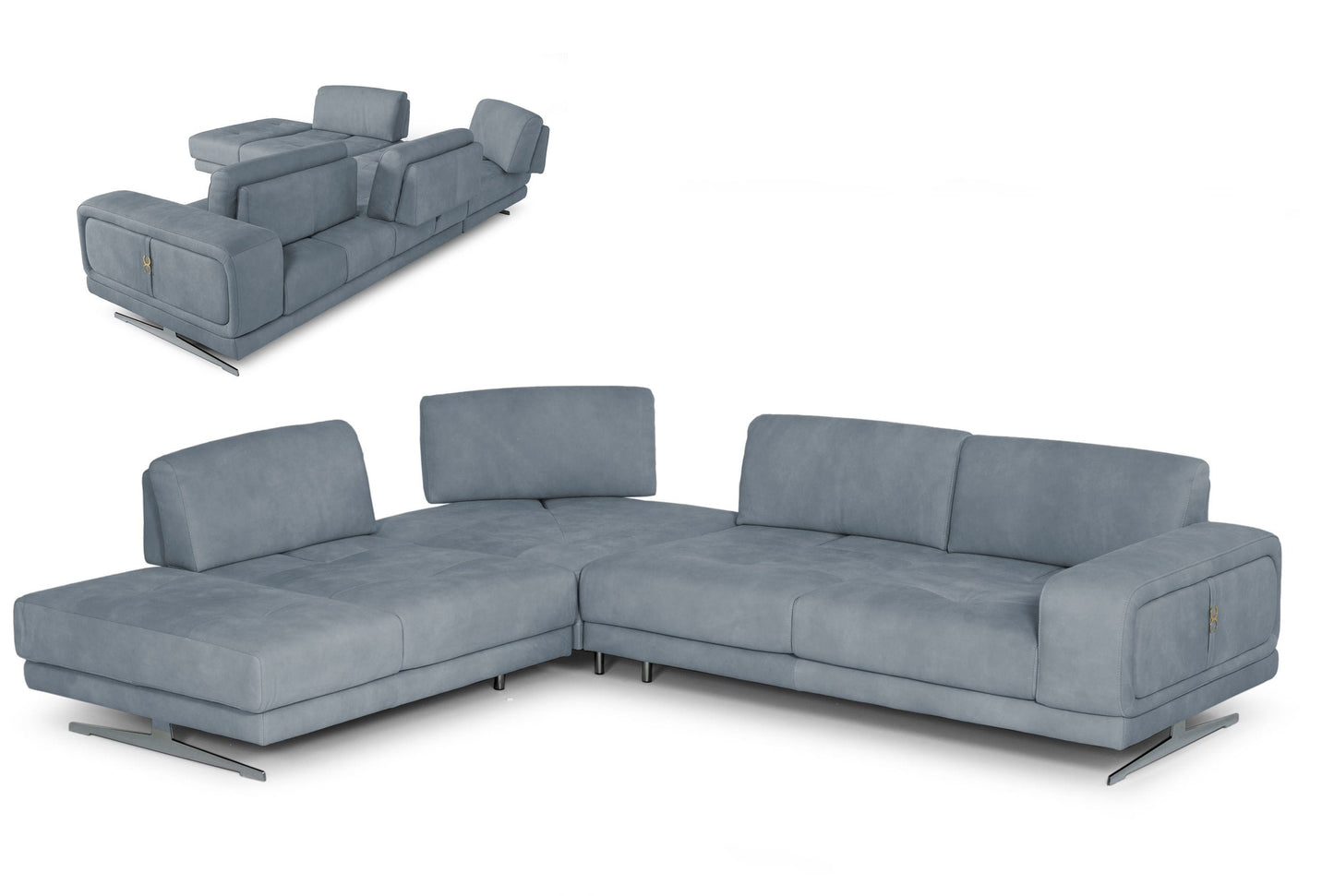 Lamod Italia Mood Contemporary Blue Leather Left Facing Sectional Sofa