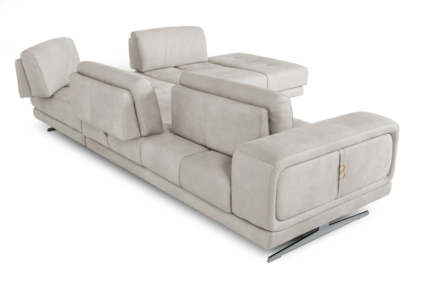 Lamod Italia Mood Contemporary Light Grey Leather Right Facing Sectional Sofa