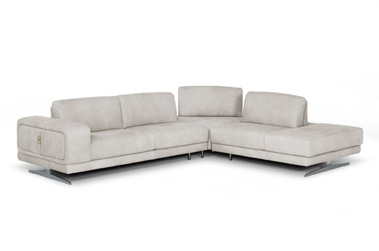 Lamod Italia Mood Contemporary Light Grey Leather Right Facing Sectional Sofa