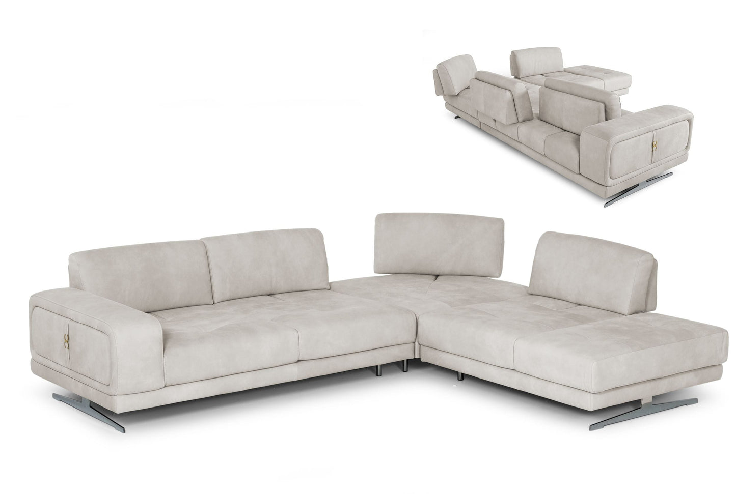 Lamod Italia Mood Contemporary Light Grey Leather Right Facing Sectional Sofa