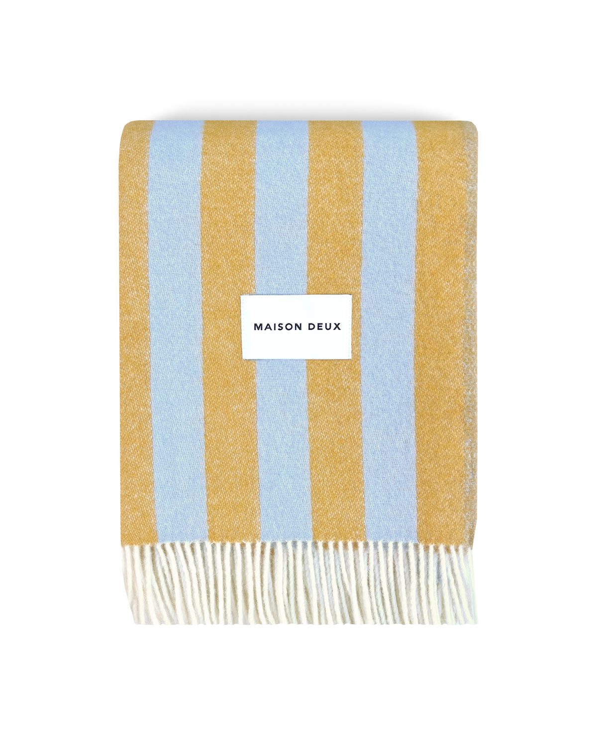 Maison Deux Candy Wrap Wool Blanket in Ice Blue/Honey – detail 2
