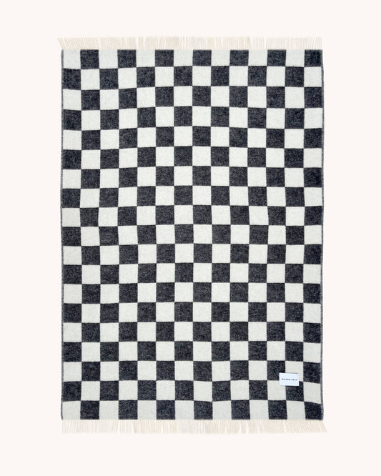 Maison Deux Checkerboard Wool Blanket in Black/White – main view