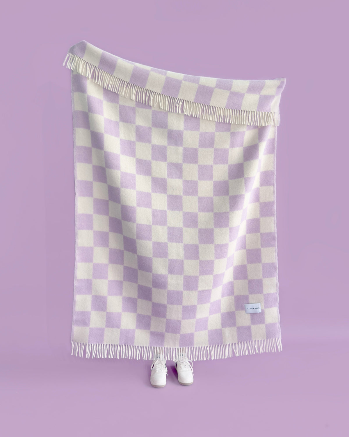 Maison Deux Checkerboard Wool Blanket in Lilac/White – main view