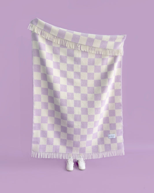 Maison Deux Checkerboard Wool Blanket in Lilac/White – main view