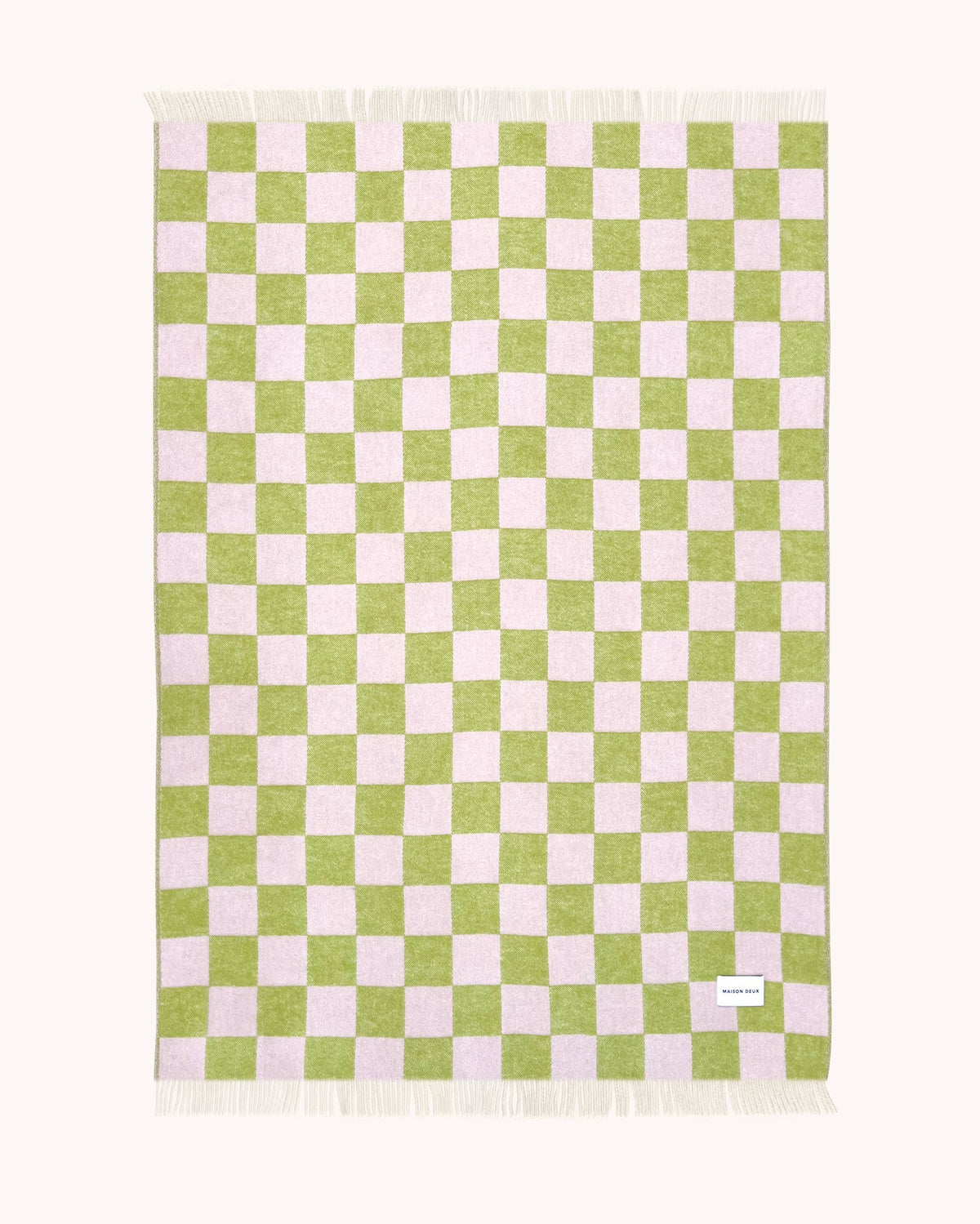 Maison Deux Checkerboard Wool Blanket in Kiwi/Pink – main view