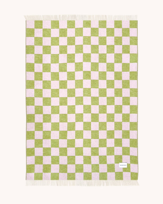 Maison Deux Checkerboard Wool Blanket in Kiwi/Pink – main view