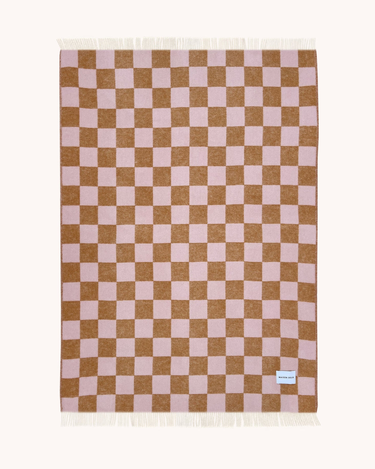 Maison Deux Checkerboard Wool Blanket in Terra Brown/Pink – main view
