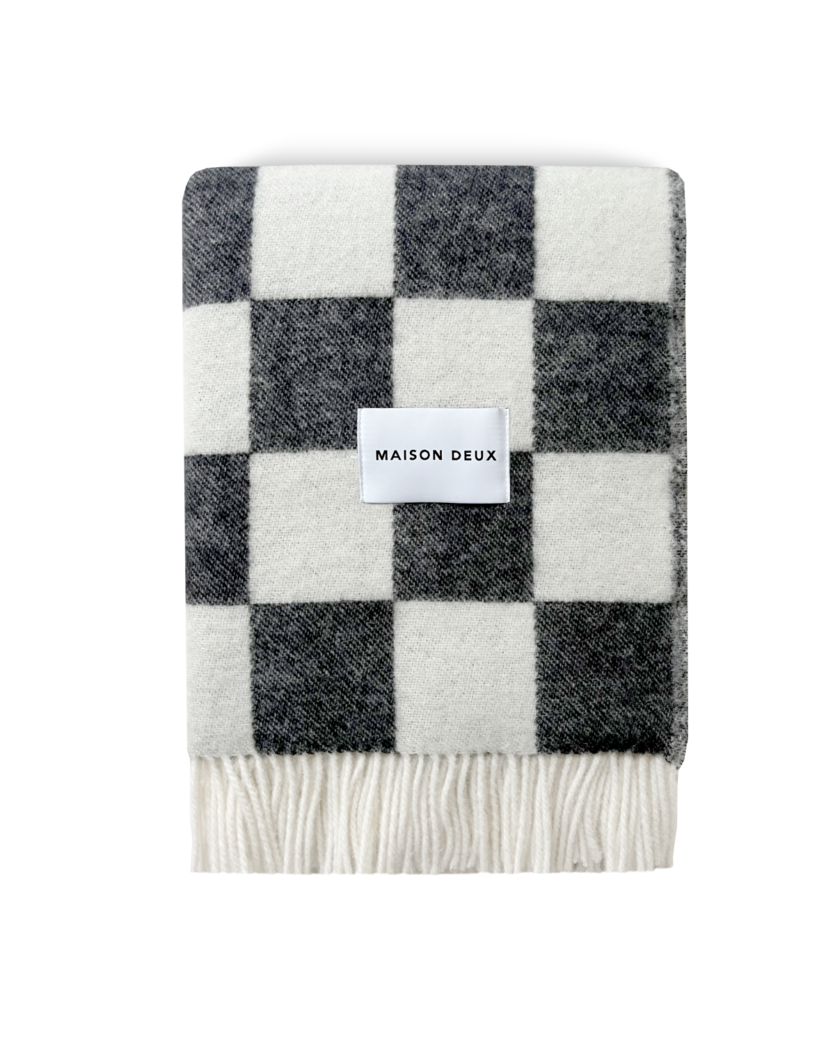 Maison Deux Checkerboard Wool Blanket in Black/White – detail 2