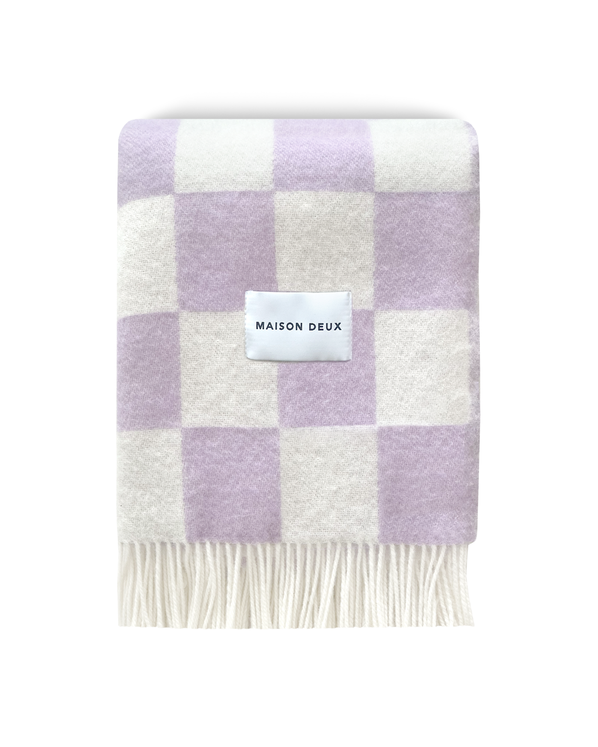 Maison Deux Checkerboard Wool Blanket in Lilac/White – detail 2