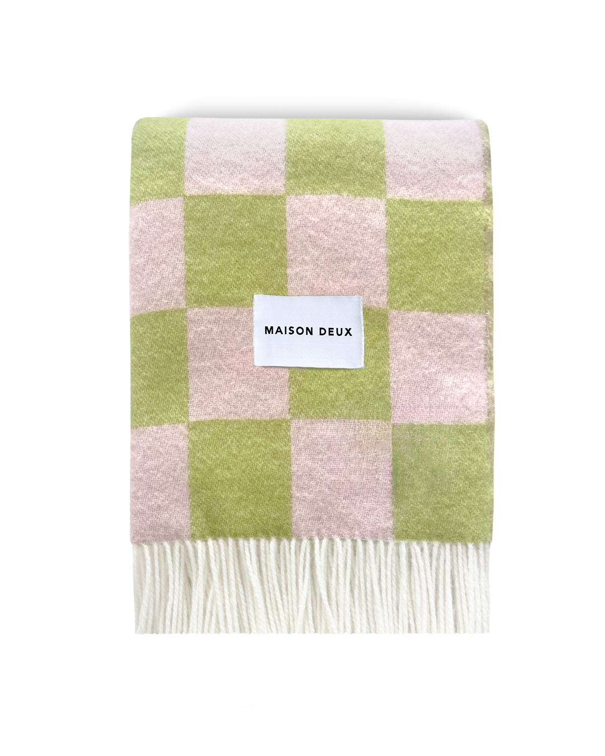 Maison Deux Checkerboard Wool Blanket in Kiwi/Pink – detail 2