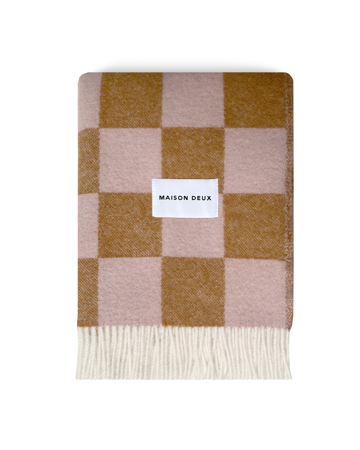 Maison Deux Checkerboard Wool Blanket in Terra Brown/Pink – detail 2