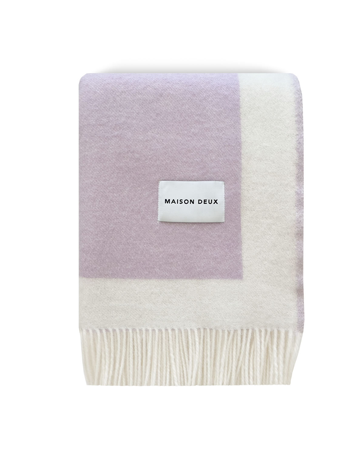 Maison Deux Color Block No. 1 Wool Blanket in Lilac/Yellow & Orange – detail 2