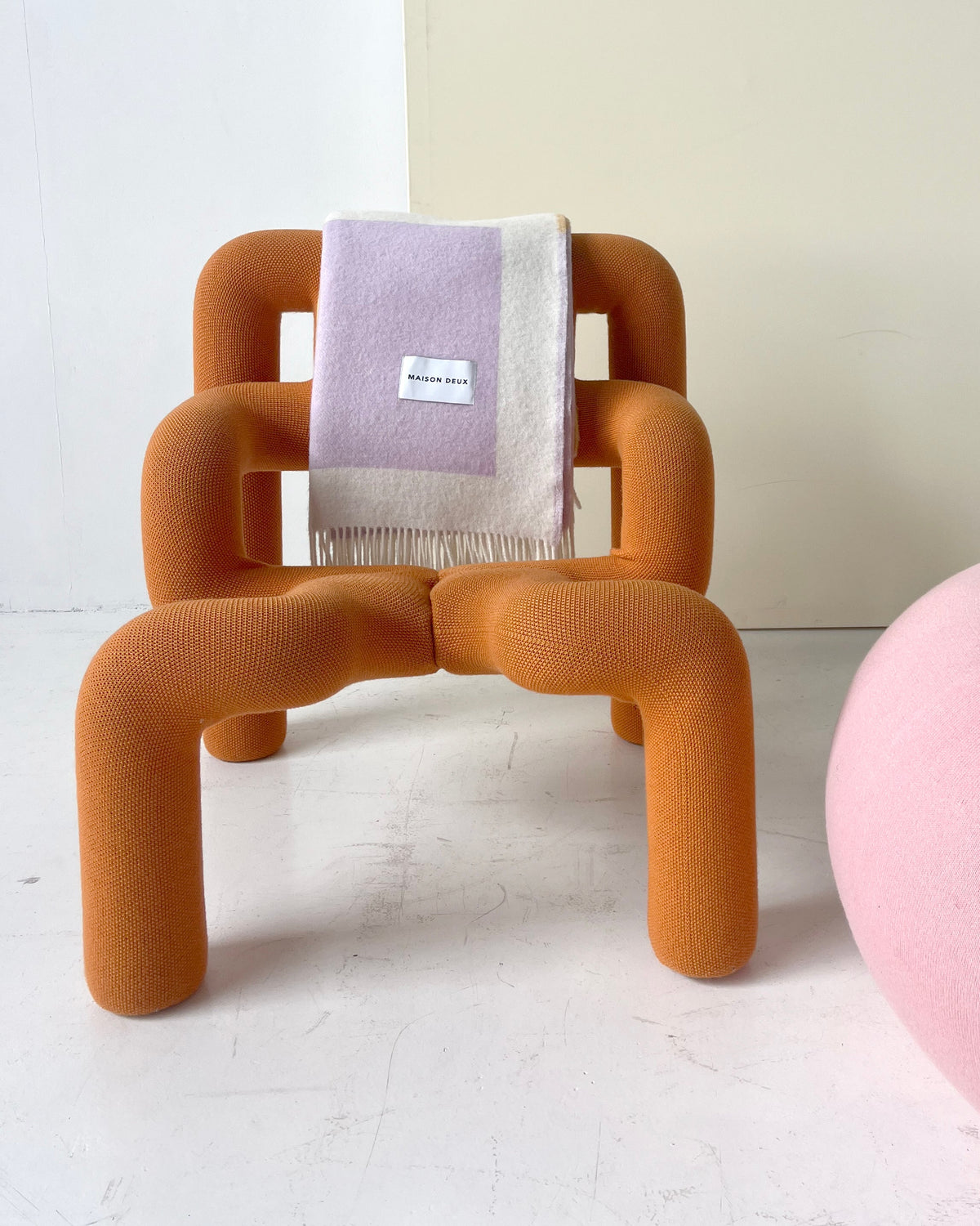 Maison Deux Color Block No. 1 Wool Blanket in Lilac/Yellow & Orange – detail 4