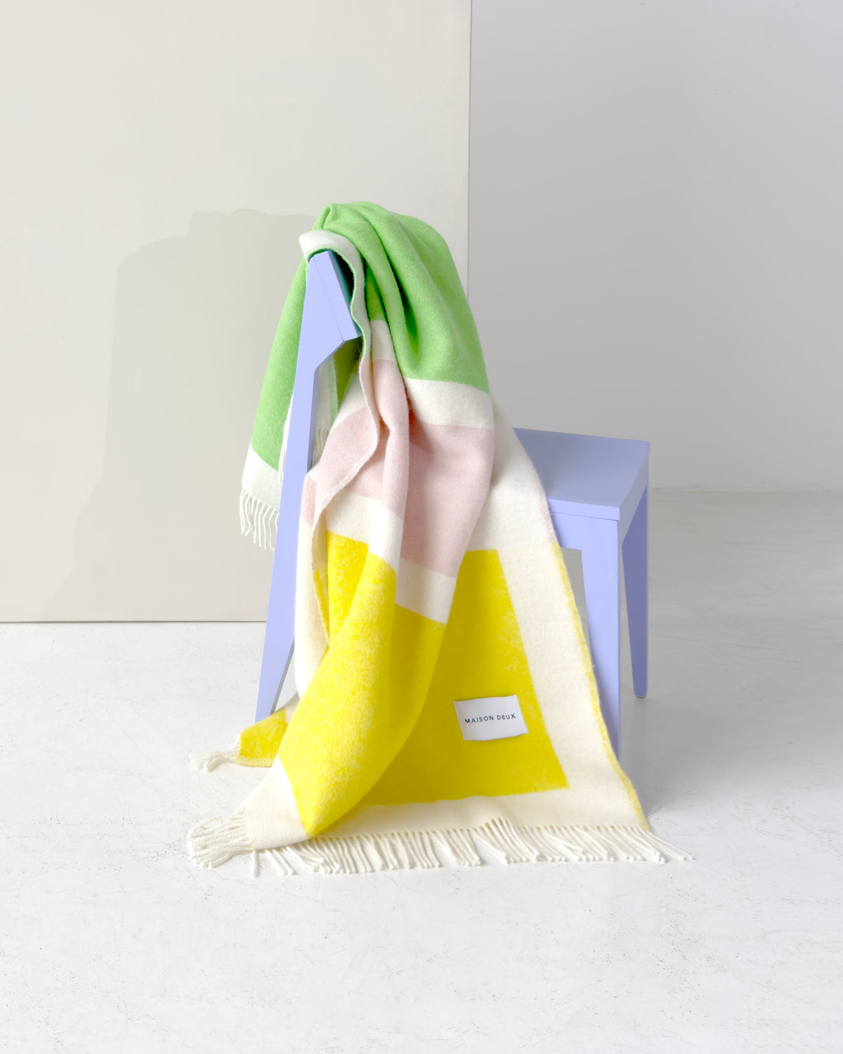 Maison Deux Color Block No. 2 Wool Blanket in Yellow/Green & Lilac – detail 5