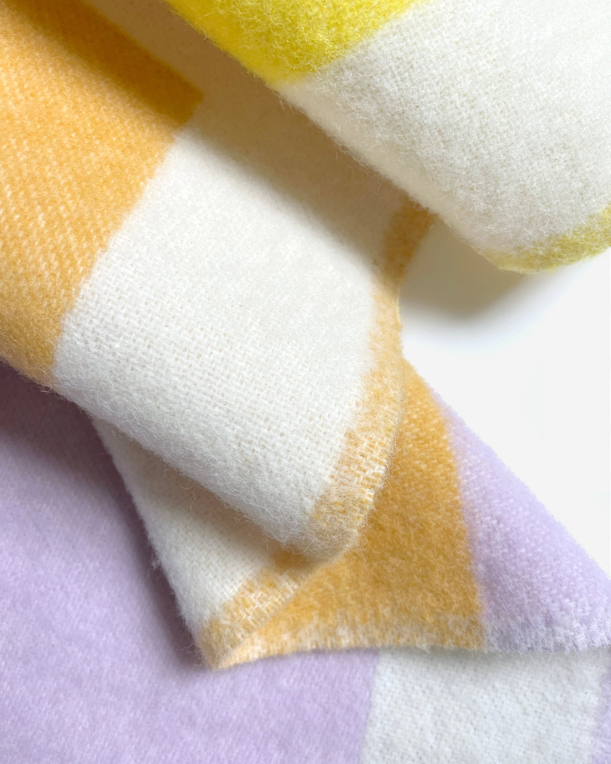 Maison Deux Color Block No. 1 Wool Blanket in Lilac/Yellow & Orange – detail 3