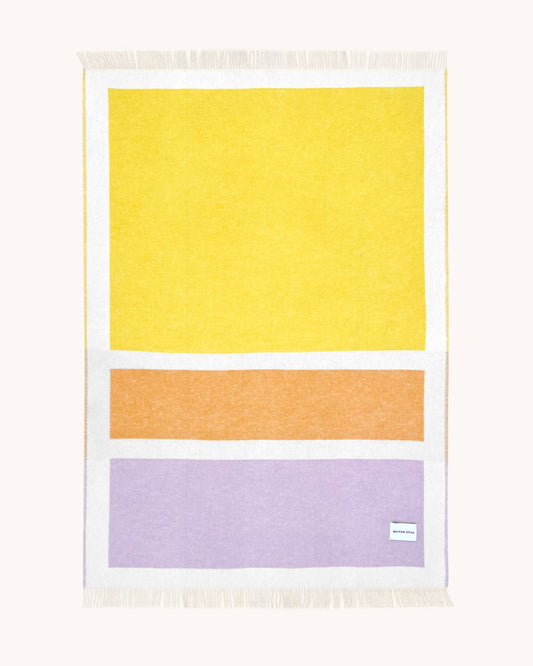 Maison Deux Color Block No. 1 Wool Blanket in Lilac/Yellow & Orange – main view