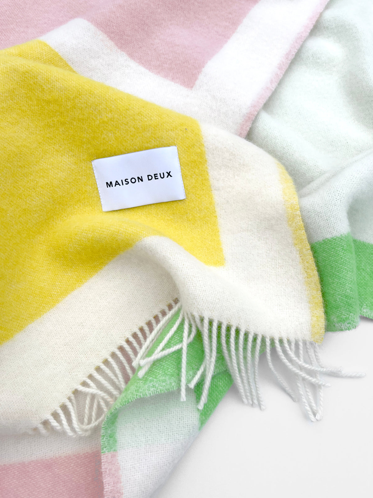 Maison Deux Color Block No. 2 Wool Blanket in Yellow/Green & Lilac – detail 4