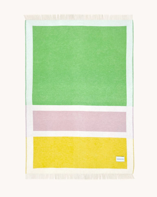 Maison Deux Color Block No. 2 Wool Blanket in Yellow/Green & Lilac – main view