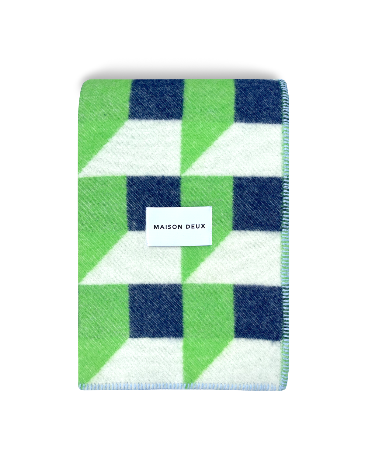 Maison Deux Cubics Wool Blanket in Apple/Navy – detail 2
