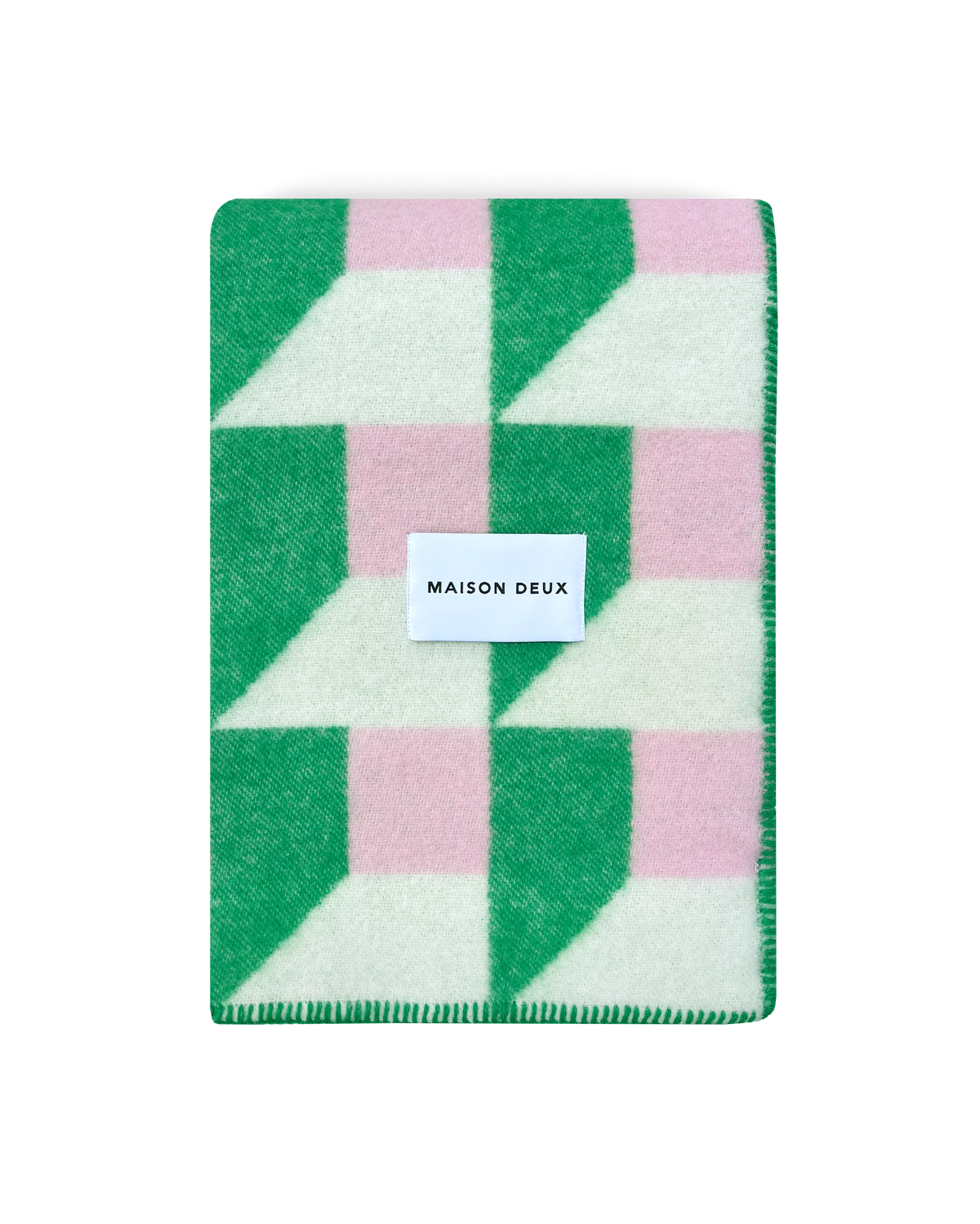 Maison Deux Cubics Wool Blanket in Grass/Pink – detail 2