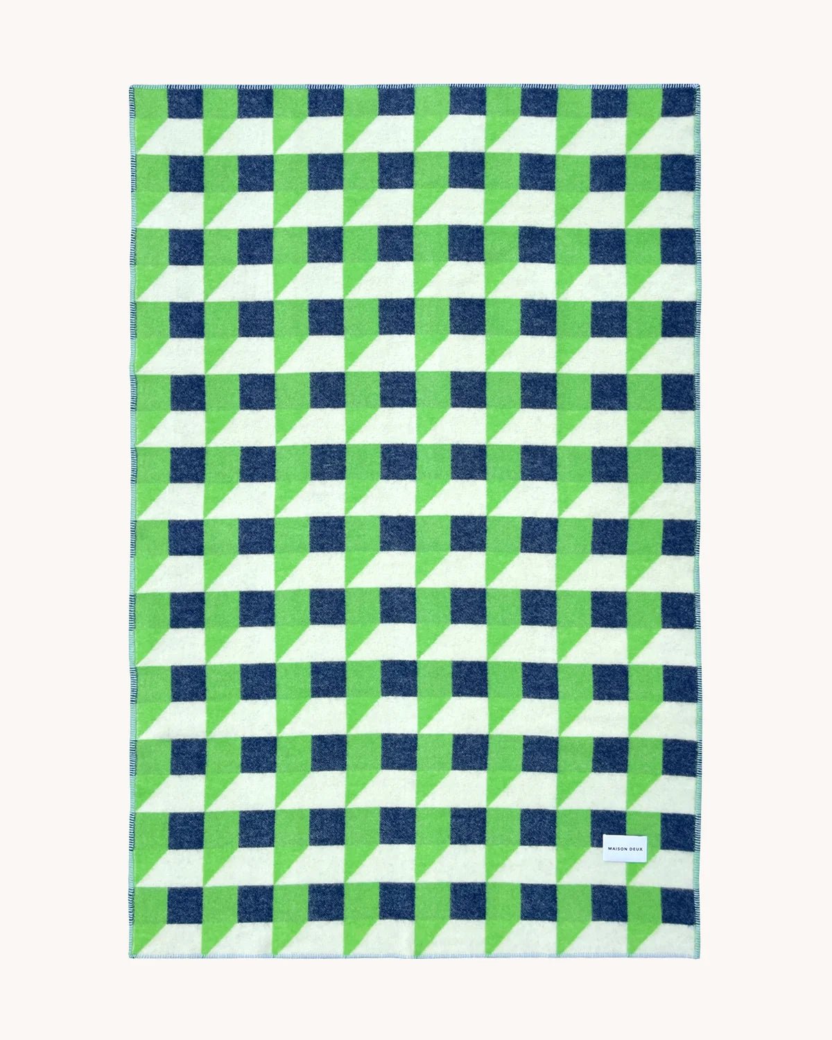 Maison Deux Cubics Wool Blanket in Apple/Navy – main view