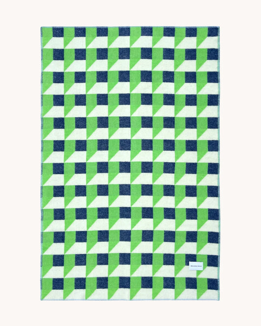Maison Deux Cubics Wool Blanket in Apple/Navy – main view