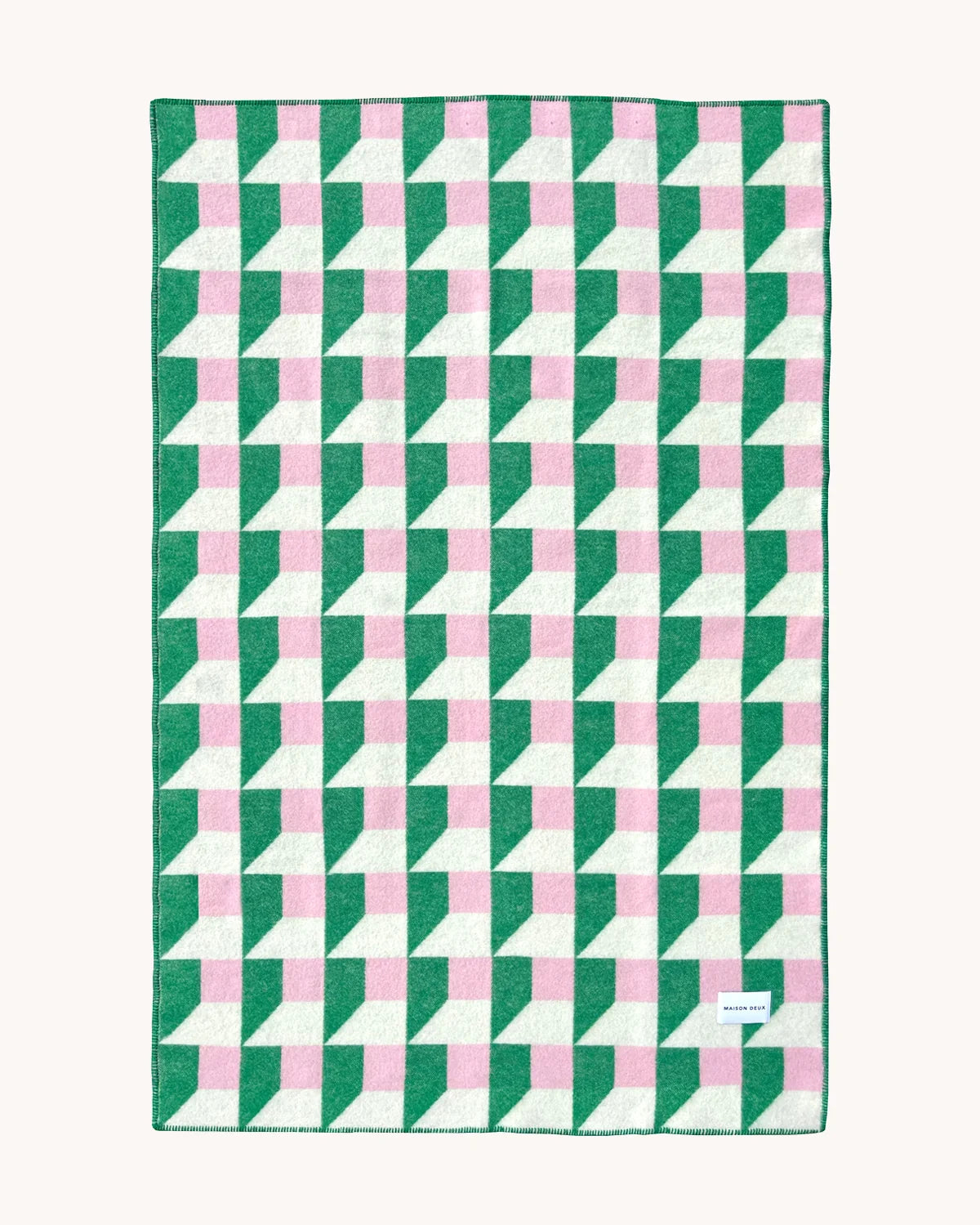 Maison Deux Cubics Wool Blanket in Grass/Pink – main view