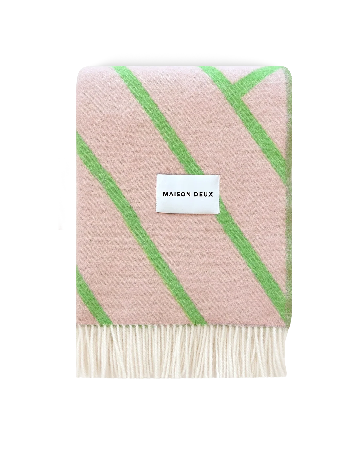 Maison Deux Lines Wool Blanket in Pink/Apple – detail 2