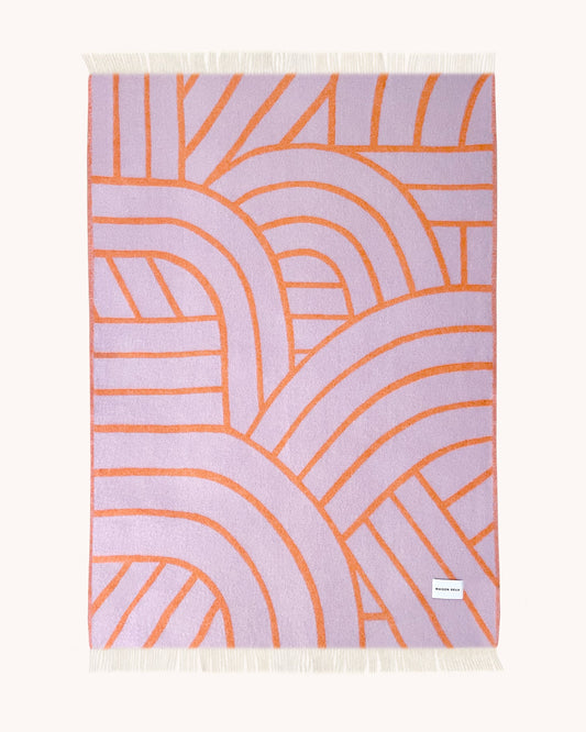 Maison Deux Lines Wool Blanket in Lilac/Orange – main view