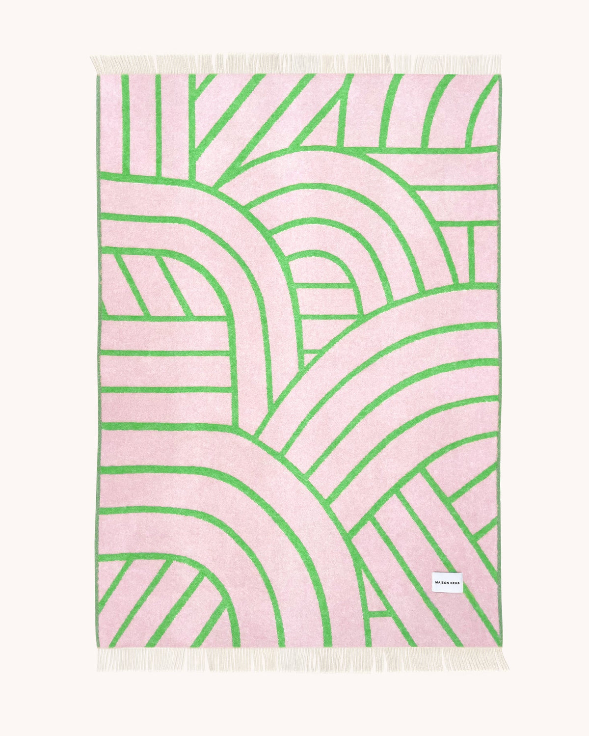 Maison Deux Lines Wool Blanket in Pink/Apple – detail 3