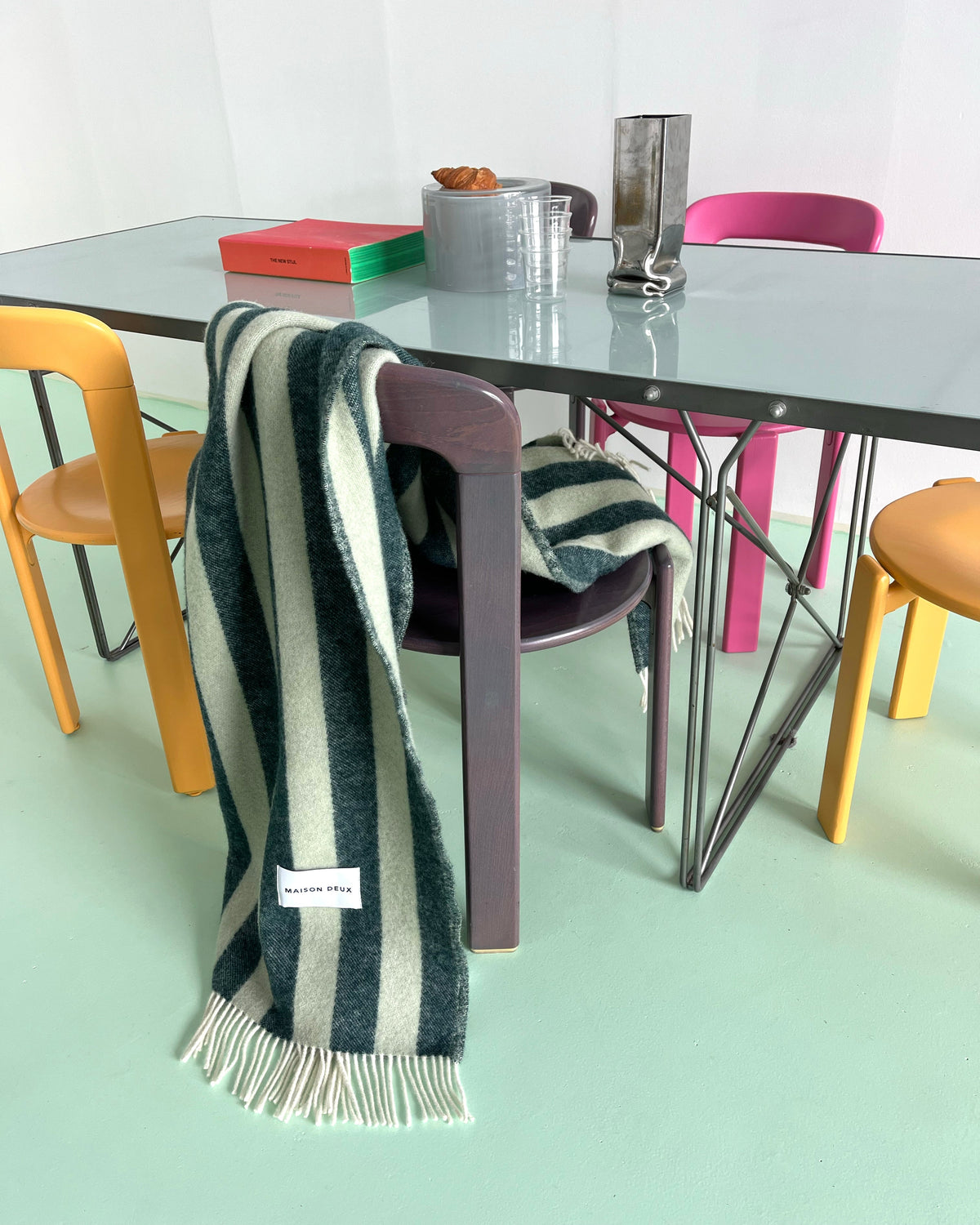 Maison Deux Candy Wrap Wool Blanket in Green/Sage – detail 6