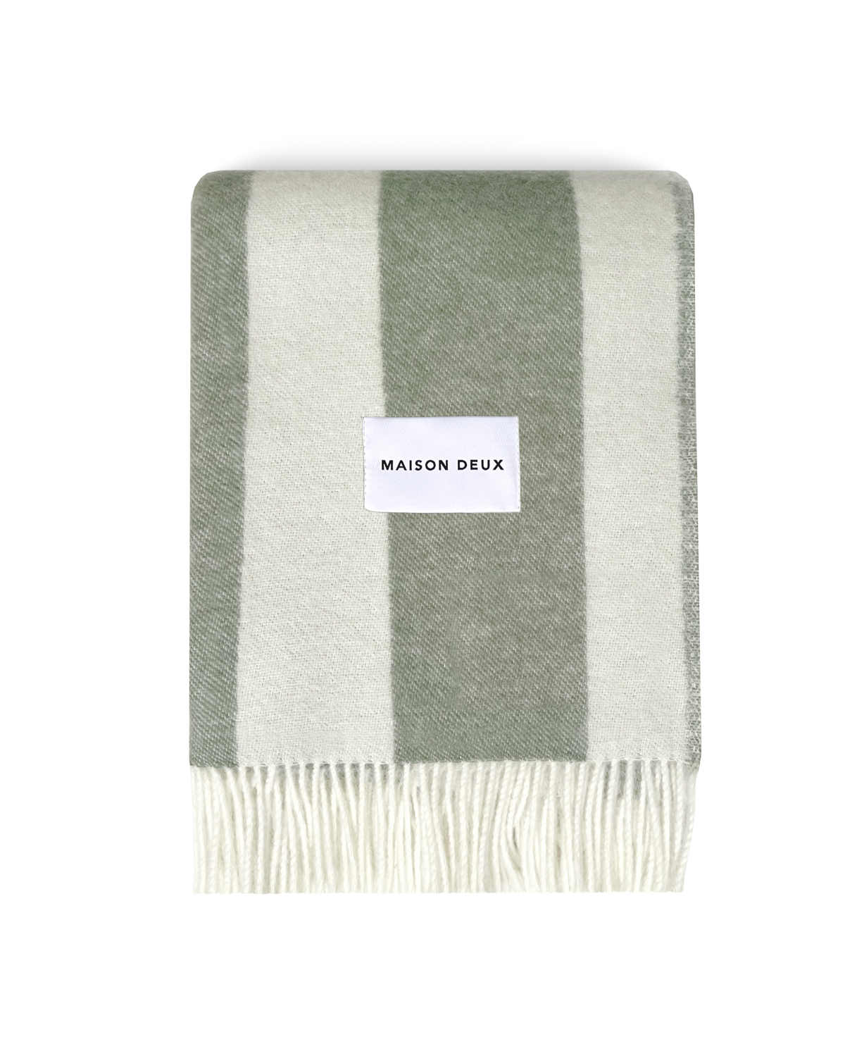 Maison Deux Rough Stripe Wool Blanket in Agave (Olive Green/White) – detail 2