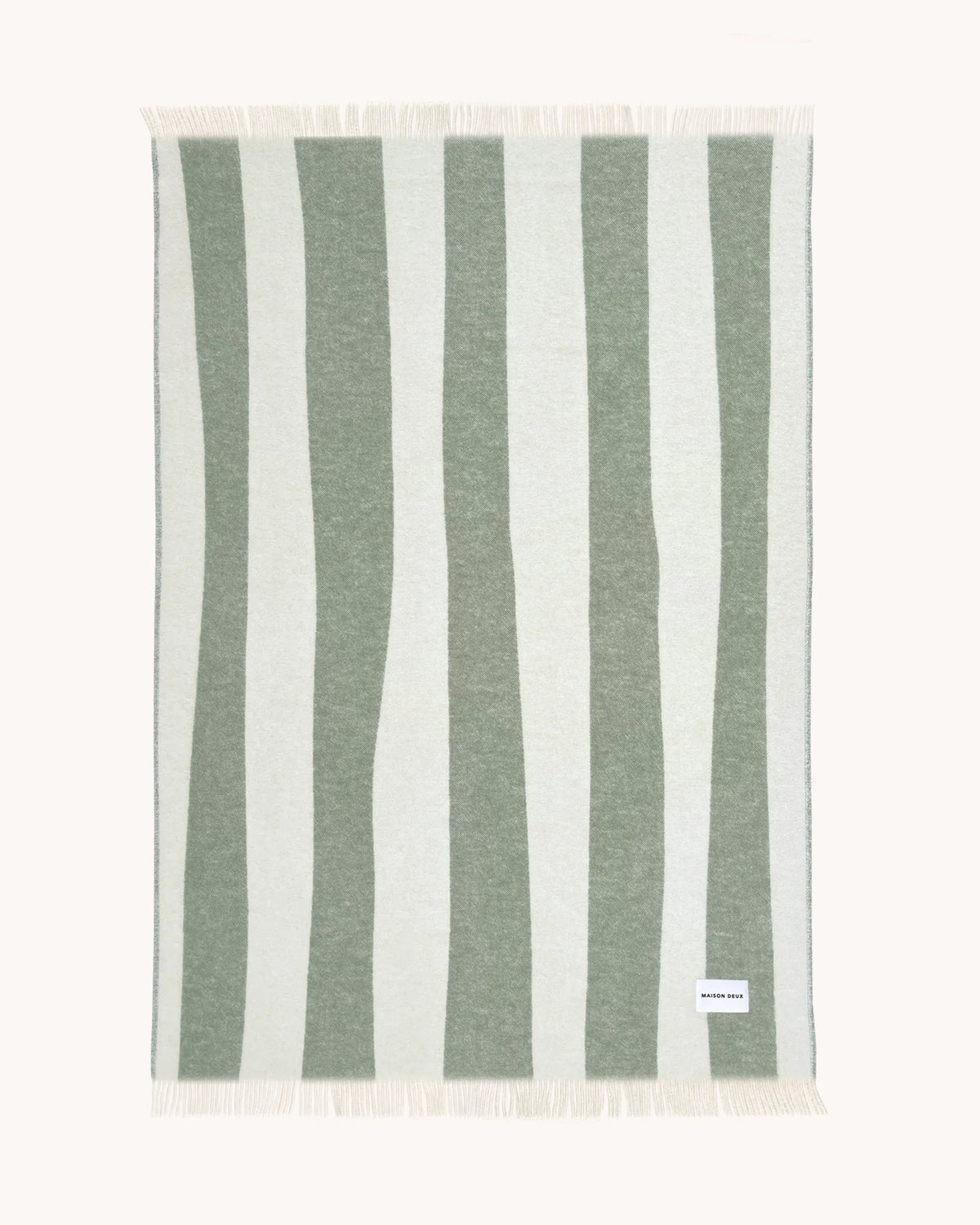 Maison Deux Rough Stripe Wool Blanket in Agave (Olive Green/White) – main view