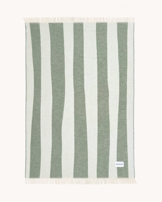 Maison Deux Rough Stripe Wool Blanket in Agave (Olive Green/White) – main view