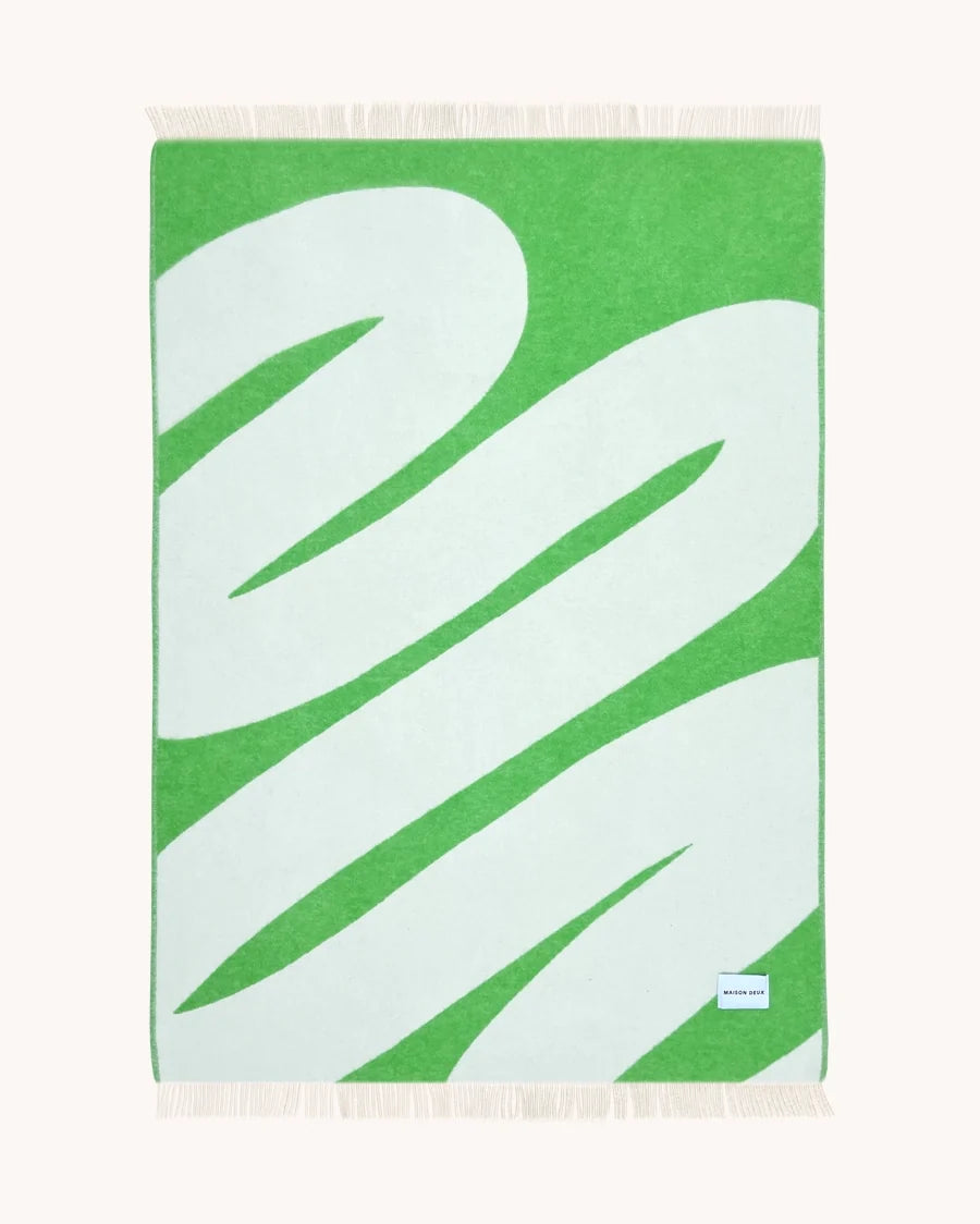 Maison Deux Swirl Wool Blanket in White/Apple – main view
