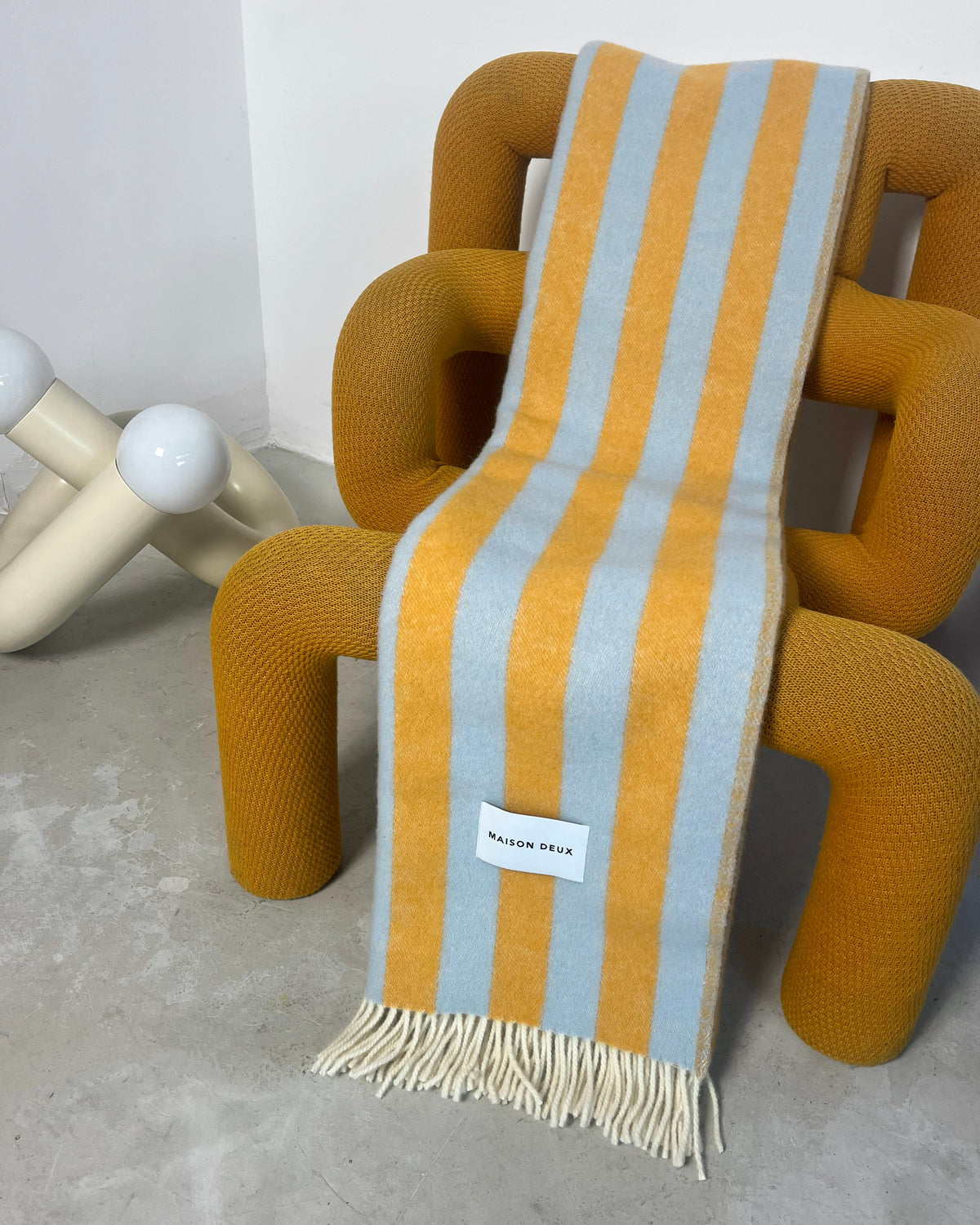 Maison Deux Candy Wrap Wool Blanket in Ice Blue/Honey – main view