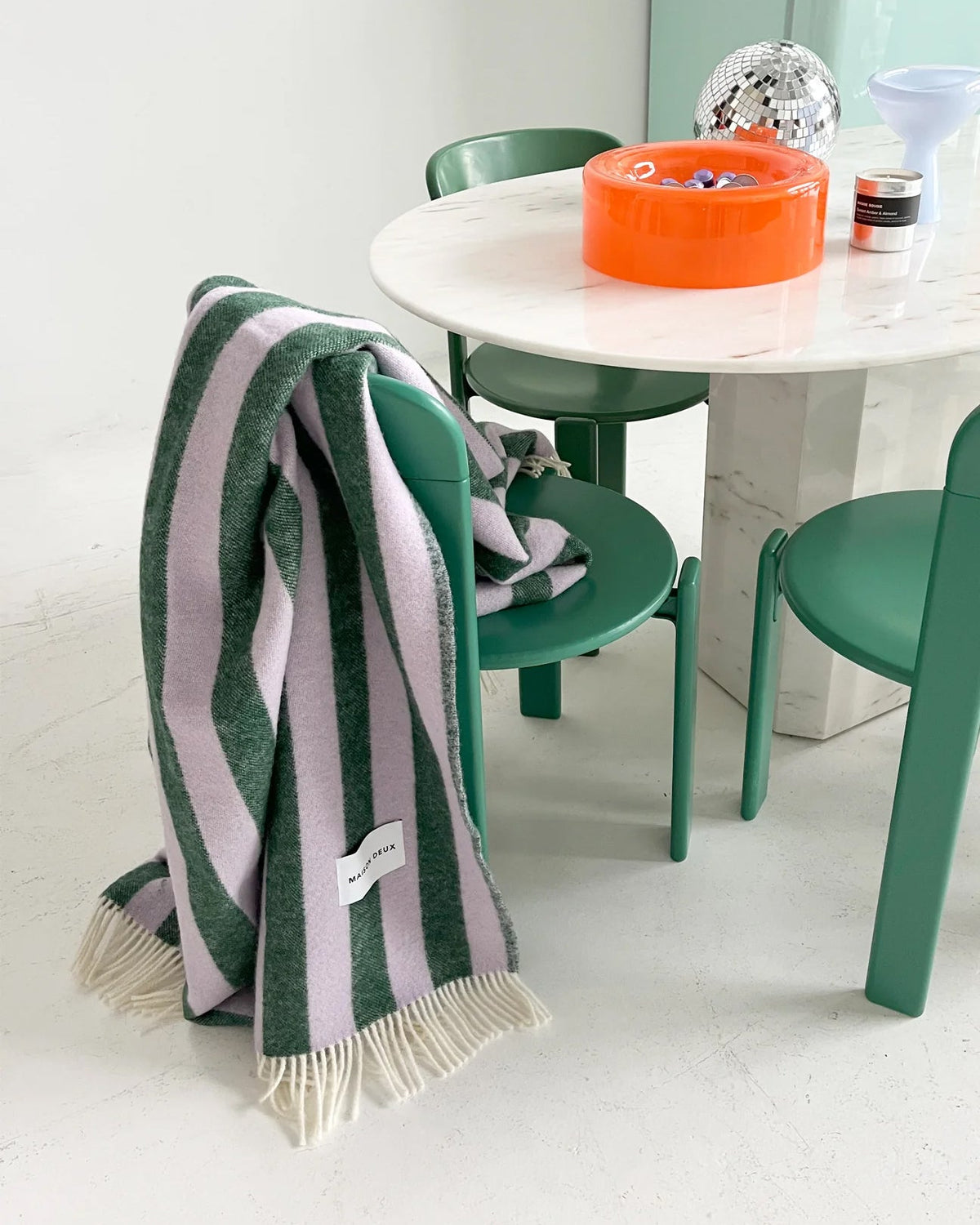 Maison Deux Candy Wrap Wool Blanket in Lilac/Green – detail 5
