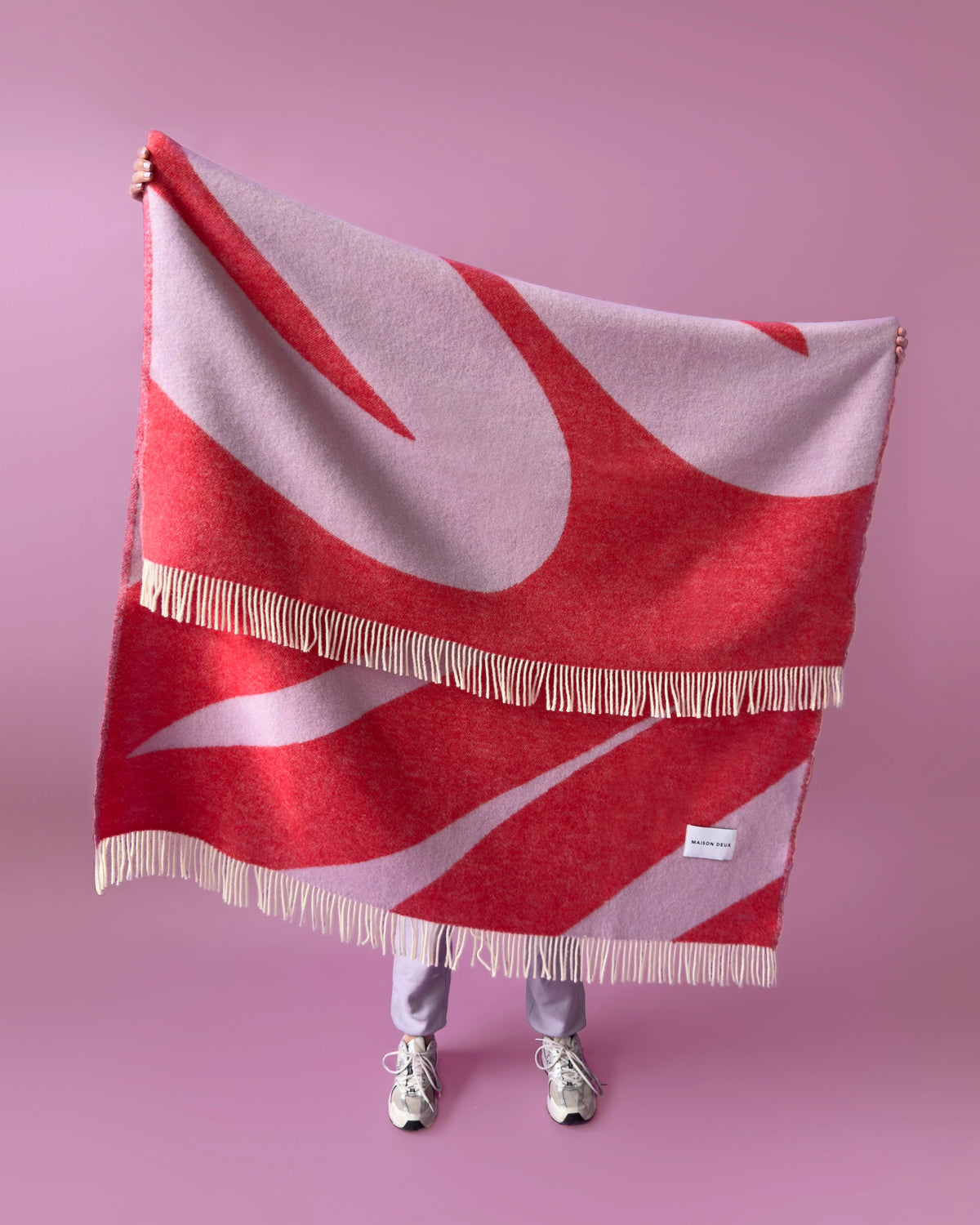 Maison Deux Swirl Wool Blanket in Lilac/Scarlet – main view