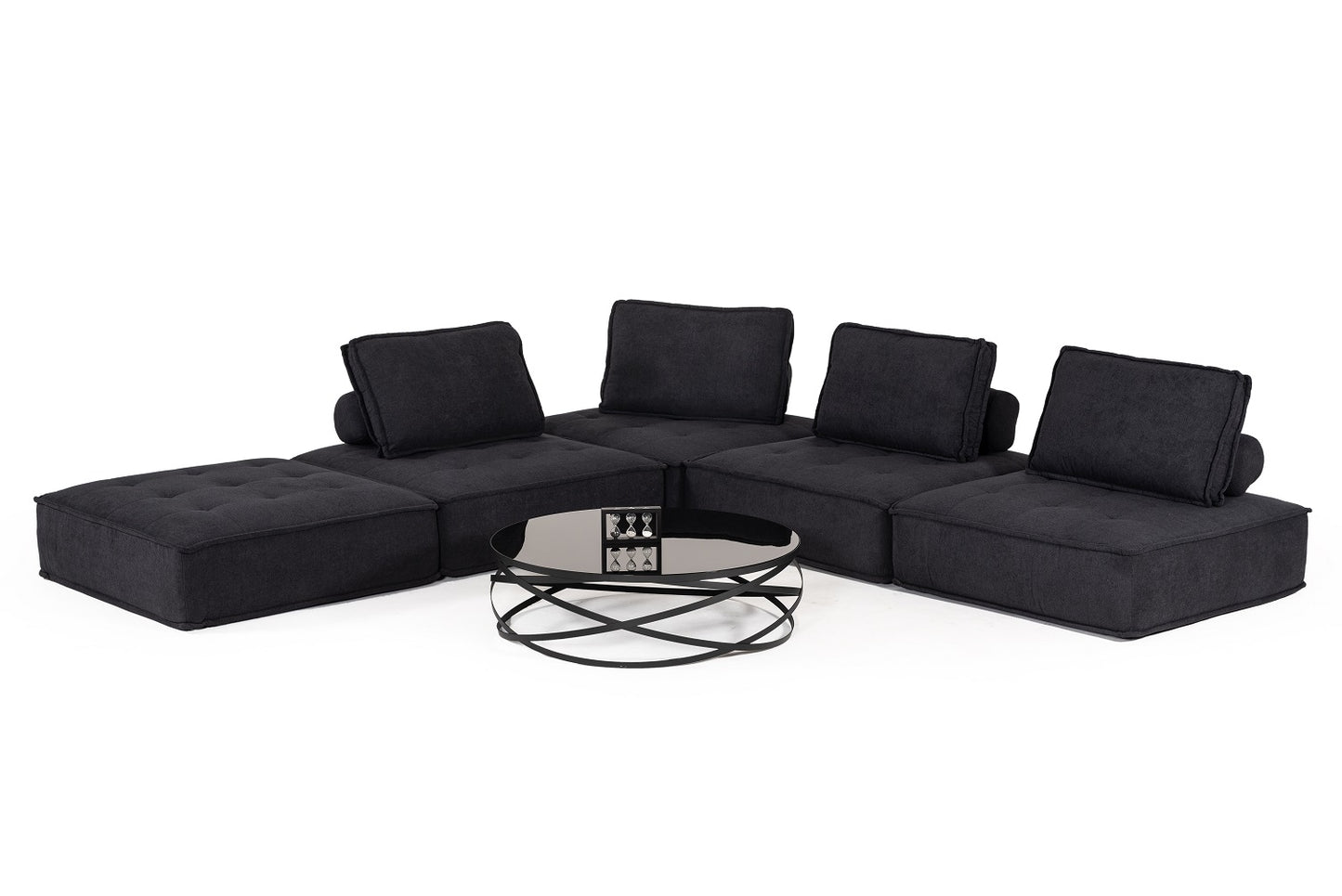 Divani Casa Nolden Modern Black Fabric Modular Sectional Sofa