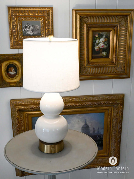Modern Lantern Norma Jean cordless lamp in Ivory on Antique Brass