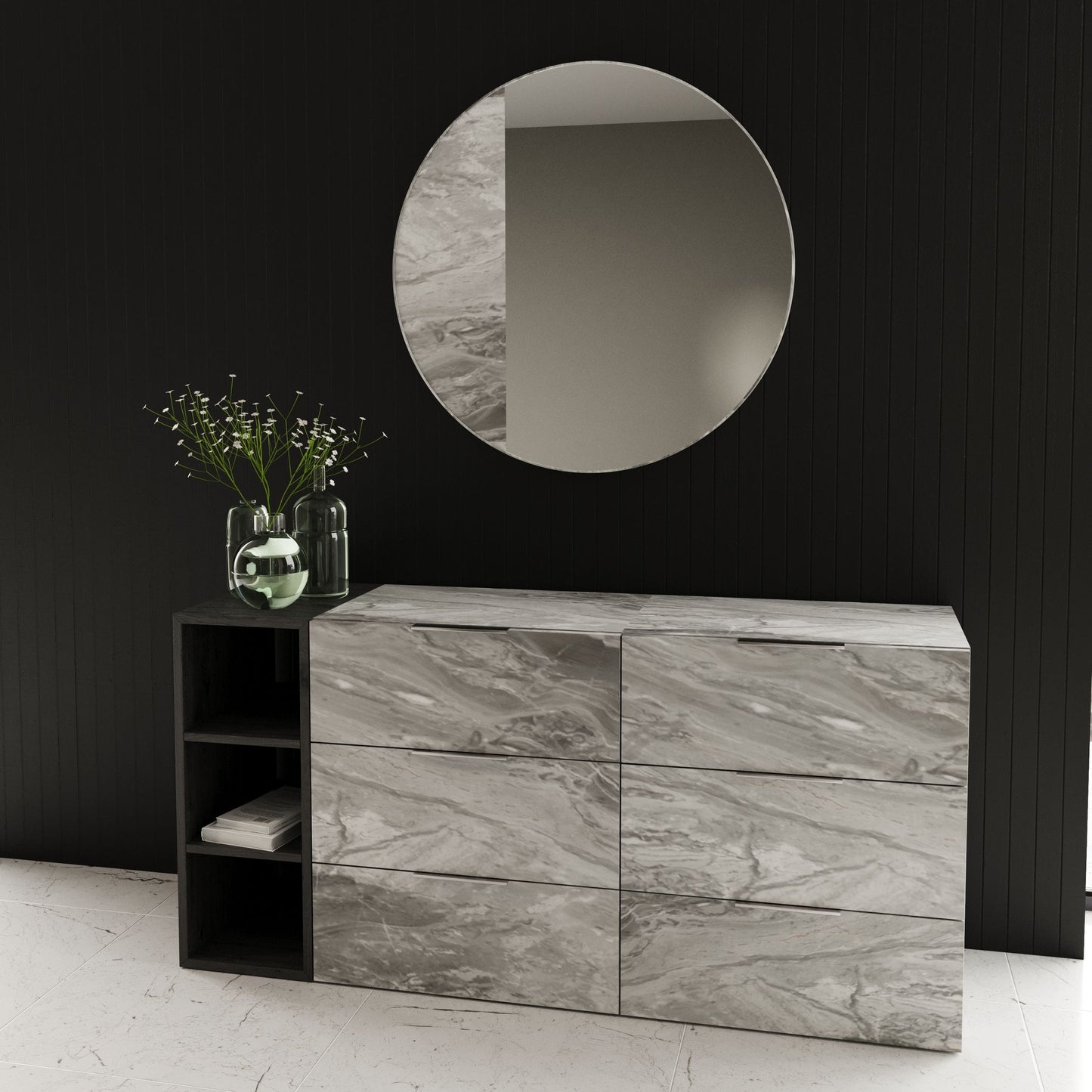 Nova Domus Maranello Modern Grey Wash and Faux Marble Dresser