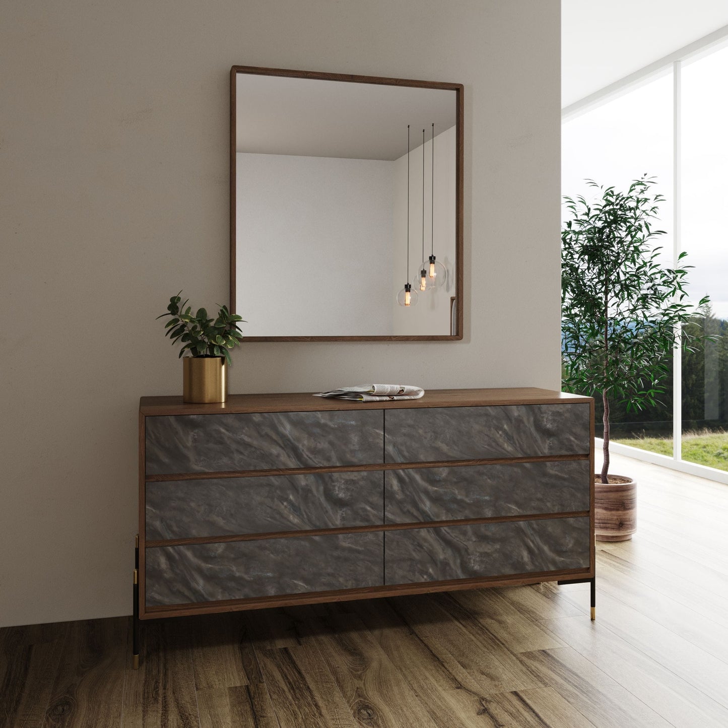 Nova Domus Metcalf Mid-Century Walnut and Grey Dresser